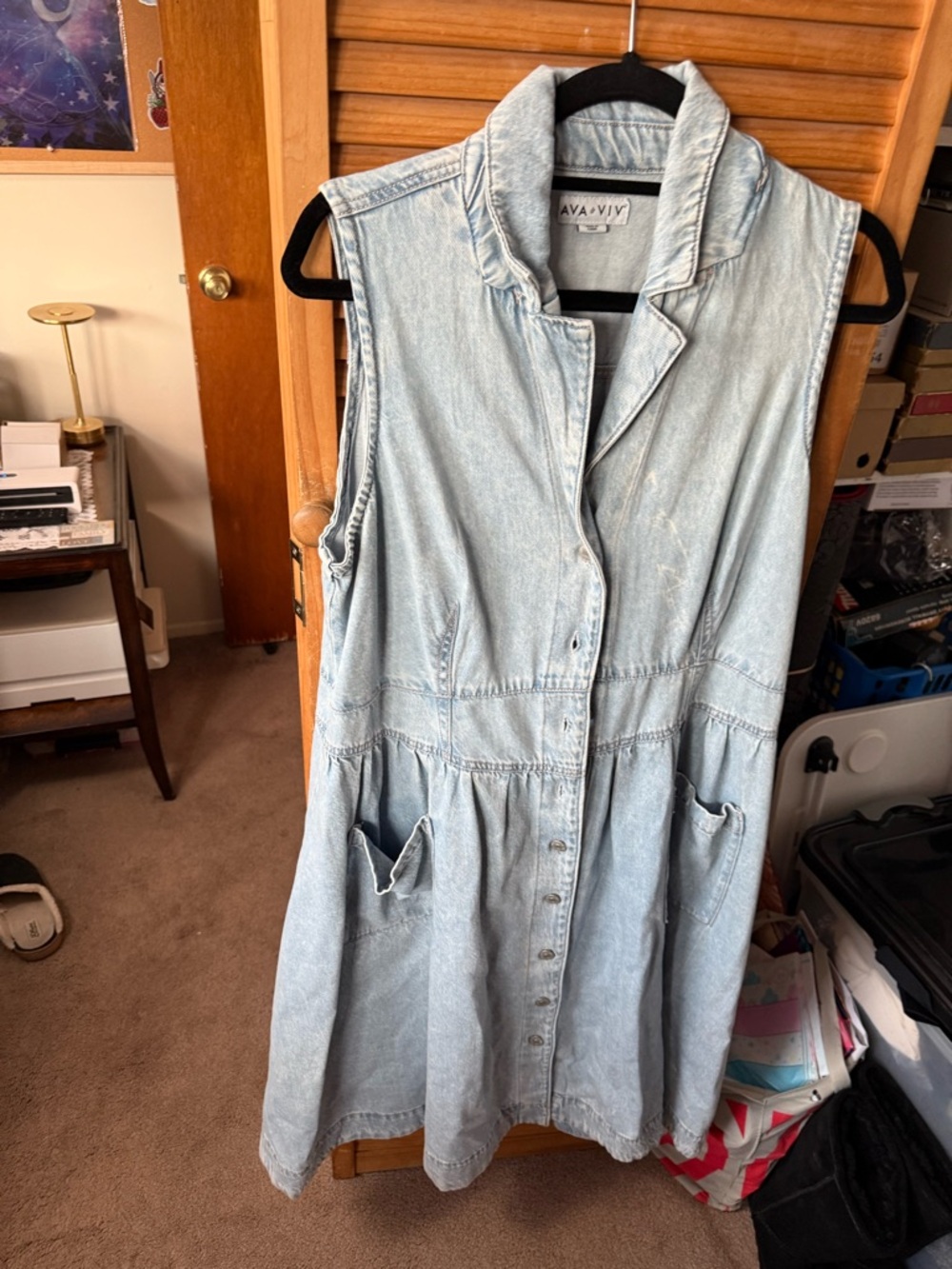 Ava & Viv Light Blue Sleeveless Button-Front Denim Midi Dress